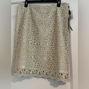 Tahari Lace Pencil Skirt in Cream Shimmer - NWT
